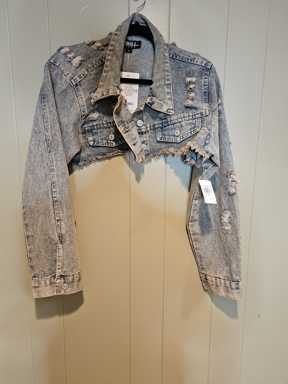 Thrill Cropped Distressed Denim Jacket - Light Gray Wash